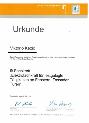 Link zum Zertifikat für Elektrofachkraft