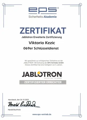 Link zum Zertifikat für Alarmanlagen