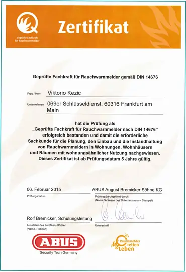 Link zum Zertifikat für Rauchwarnmelde