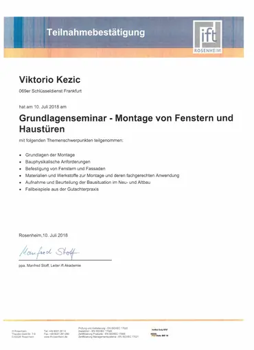 Link zum Zertifikat für Fenster und Haustür-Montage