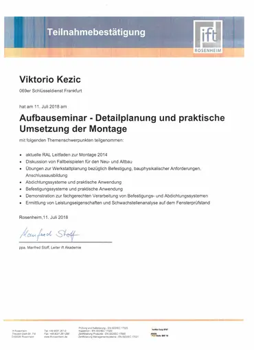 Link zum Zertifikat für Montage-Planung