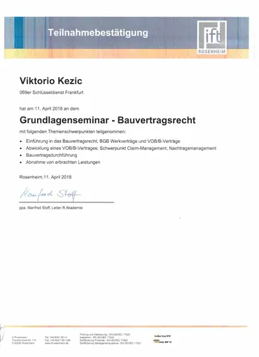 Link zum Zertifikat für Bauvertragsrecht