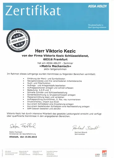 Link zum Zertifikat für Schließanlagen-Planung