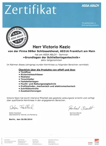 Link zum Zertifikat für Schließanlagen-Technik