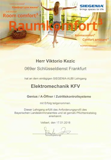 Link zum Zertifikat für Zutrittskontrolle